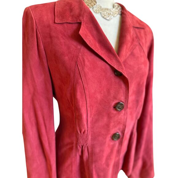 Jones New York 100% Leather Jacket, Pink-Red, 3 Button Closure, Women's size 8 - Picture 3 of 6